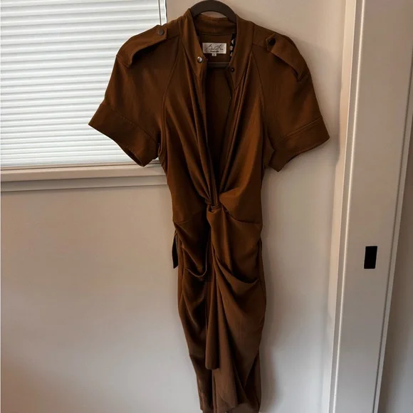 Byron Lars Zip Twist Front Dress in Saddle Size 12 - Picture 4 of 8